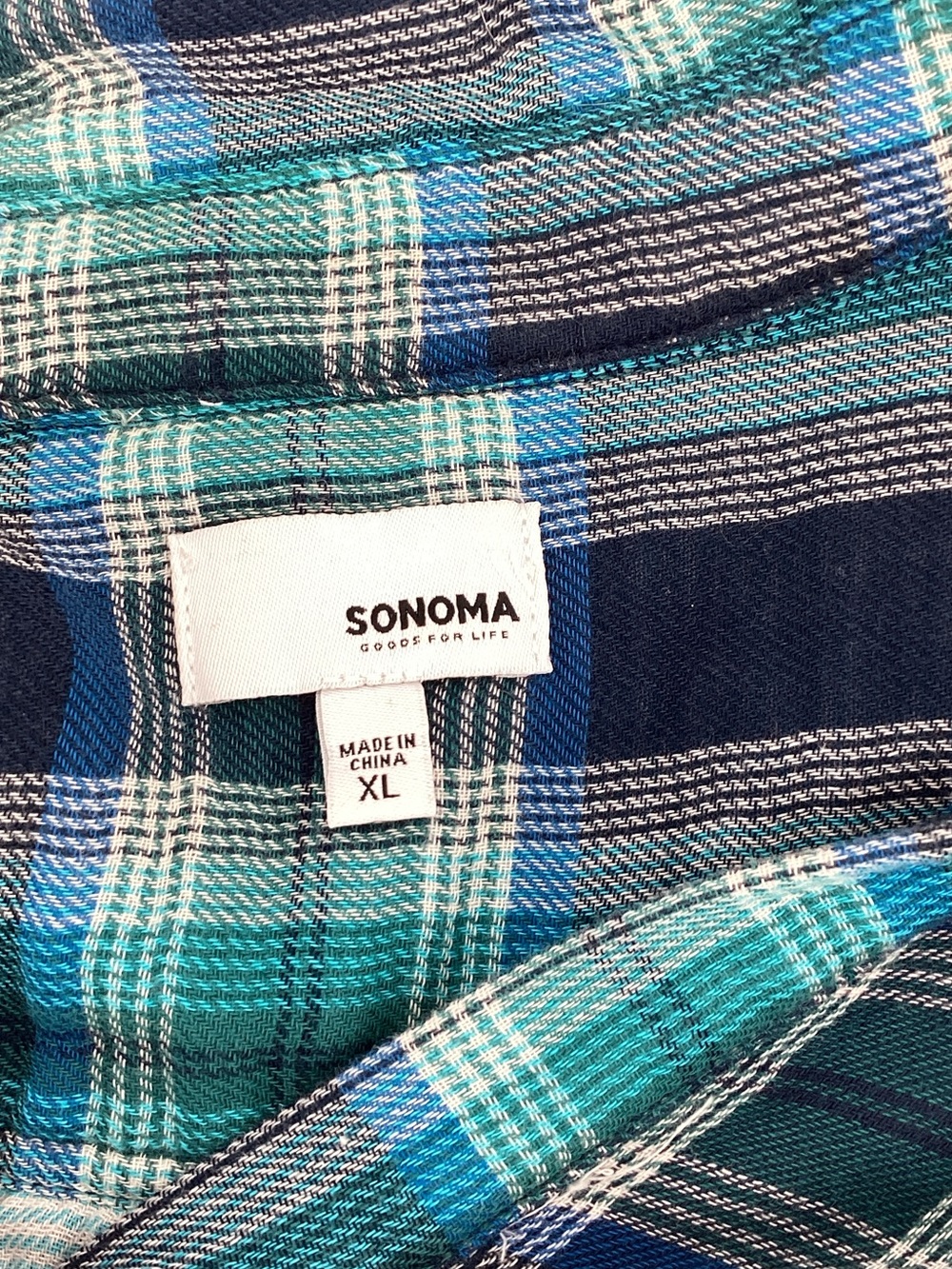💚 Sonoma Plaid V-Neck Long Sleeve Top - Blue & Teal, Size XL - Picture 7 of 8